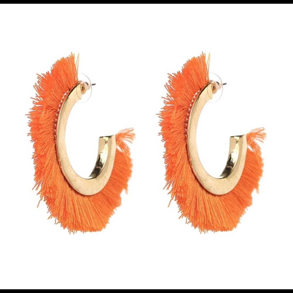 🍊Orange Fringe Gold Hoop Earrings